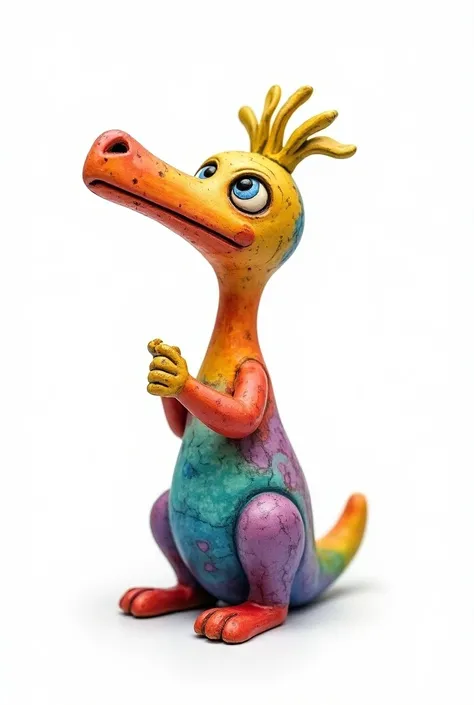 a simple ceramic alebrije in watercolor with grainy paper textures and water stains and brushstrokes, on a white background