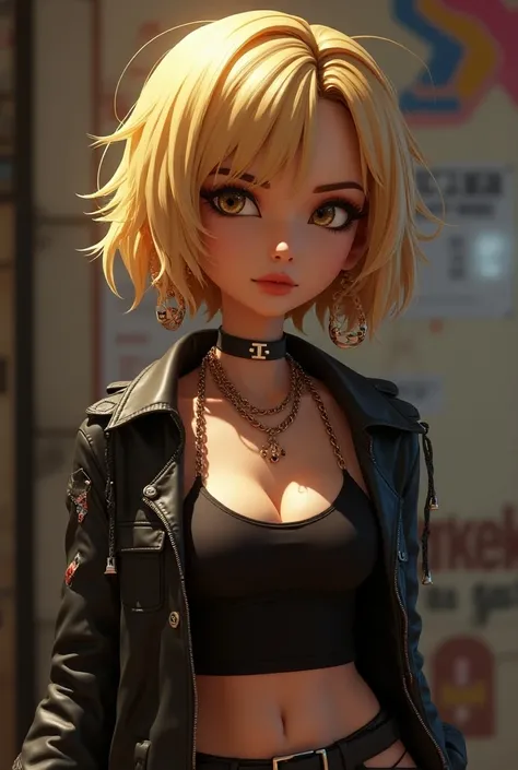 ((((masterpiece)))),expensive quality,very_expensive_solve,big_file size,Thick outline,Clear contours,Big Breasts,thin,Blonde,short hair,Bobcut,Earrings,Punk rock style fashion,Brown eyes,(Realisticな,3D Face:0.8),expensively detailed eyes,(Realistic,3D Fac...