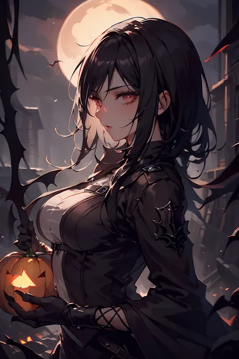 mikasa,haloween,seducing,pumpkins,full moon,spooky background,sustainable background,witch outfit,revealing,1girl,beautiful detailed eyes,beautiful detailed lips,extremely detailed face,long eyelashes,dramatic lighting,fantasy,dark fantasy,horror,occult,go...