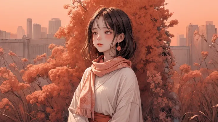 The scene opens with a fade in from darkness into a vast, empty space, but instead of cold colors, the setting features a warm, pastel landscape. This can be a wide grass field bathed in soft pinkish-orange light or an empty city with tall buildings that a...