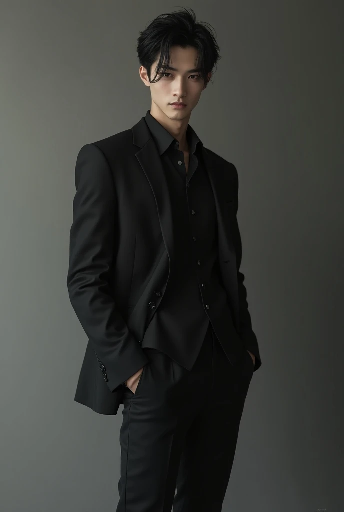 A sexy japanese guy in suit, wearing black socks.