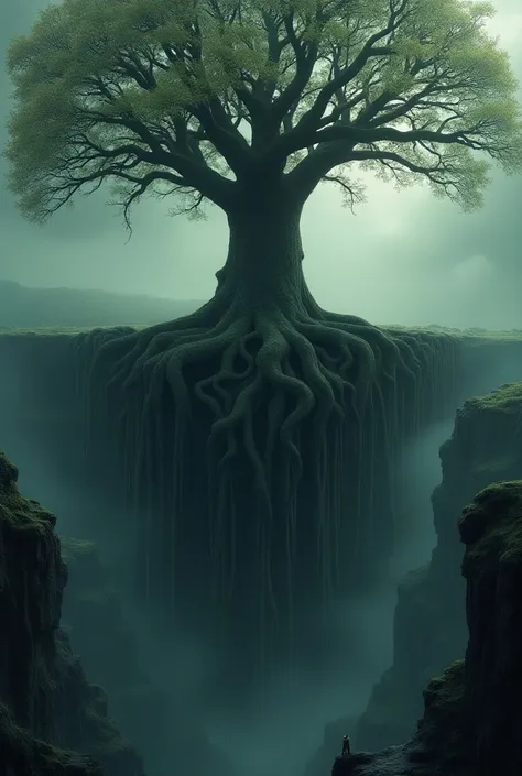 Majestic tree, with long roots without a bottom
