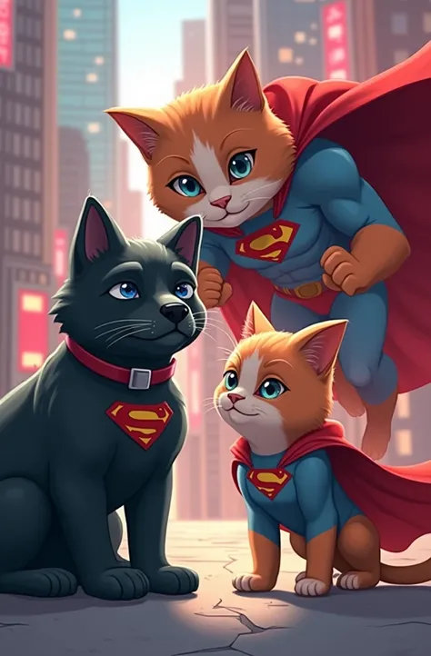 Create a superhero cat and also a superhero dog with closed ears