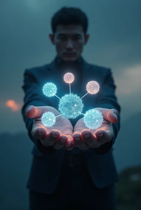 a person with 5 quantum models in his hands