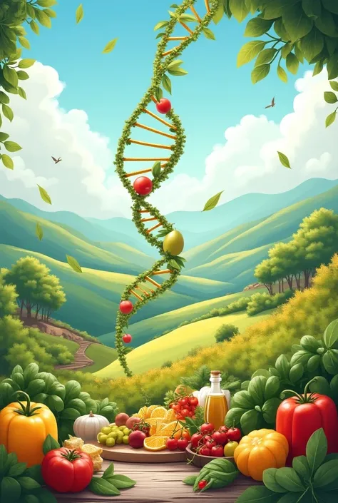 Suggested images for the poster :
 Graphic of DNA interacting with nutrients .
 Picture of Mediterranean diet foods  (olive oil, fruits, vegetables).
 Illustration of the interaction between genes and foods.
 Visual diagram of nutrigenetics vs nutrigenomic...