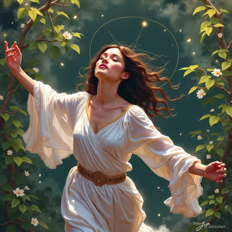  dressed in a flowing white long dress,  Getting to Heaven,  running into the arms of Jesus Christ 