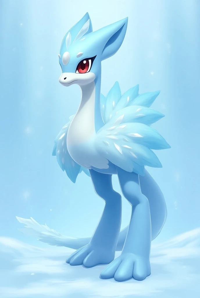 New Pokemon.  I introduce you to  ** Frostara **, un Pokémon ágil and elegante como tú.  Its shape is slender , con plumas azul claro and destellos plateados que brillan como el hielo bajo el sol.  Its characteristic sound is a soft murmur ,  like a whispe...