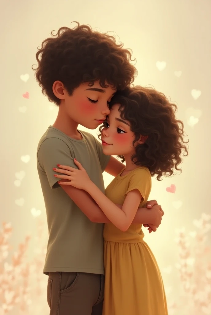 Boy clutching a curly haired breast of a short girl 