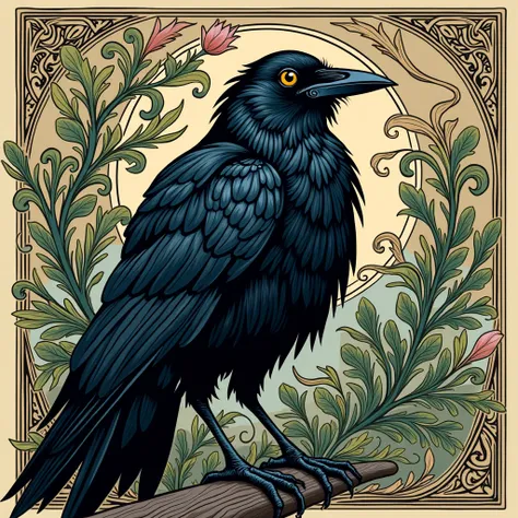 can you give me a picture of a raven in the style of William Morris