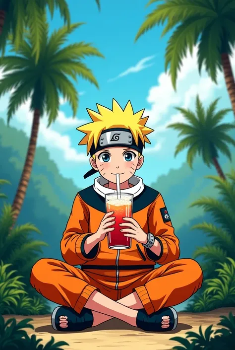 Naruto eating a suco from Guatemala