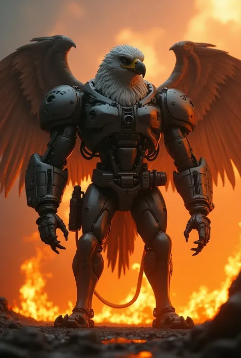 Man in the shape of an eagle hydraulic firefighter 
