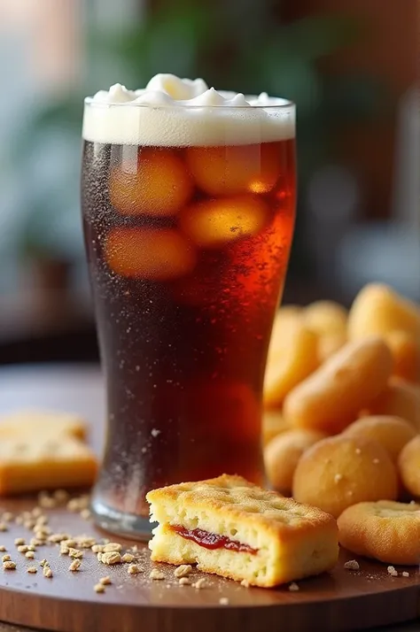 soda ,  Stuffed Cracker, fried potatoes , Barra de cereal e Chocolate 