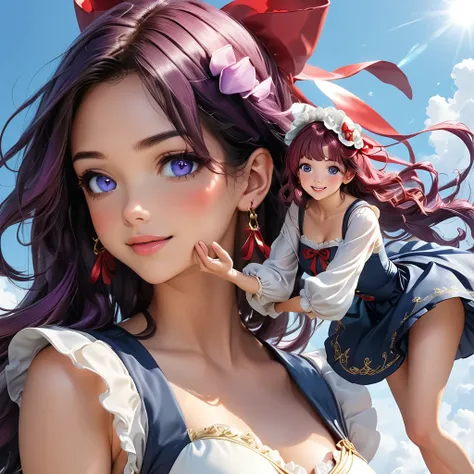 Masterpiece, 4K, HDR, full HD, (best quality), (ultra detailed), (only), intricate ANIME TYPE, best quality, 1girl, deep purple hair , hyper beautiful face, purple hair, perfect anatomy, shiny skin, full body, alone (shiny purple hair, long hair), looking ...