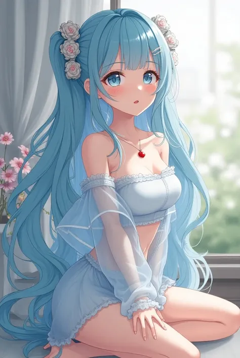 masterpiece,  best quality,  extremely detailed, (illustration,  Official Art :1.1),  1 girl at home ,(((( light blue long发)))), ,(((( light blue long发)))), light blue hair,long发 ((blush)) ,  cute faces, 超big眼睛, masterpiece,  best quality,((((( 一个非常 exquis...