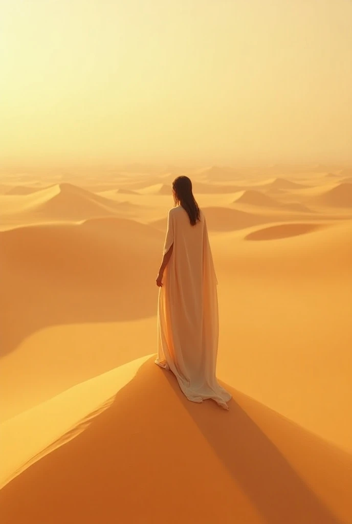 Desert, sand dune, desert woman, woman alone in the desert, Sahara, womans view in small, drone view, drone shot, top view, sky view ((high quality, very detailed, photo quality, masterpiece, photo realistic, realistic, very realistic))