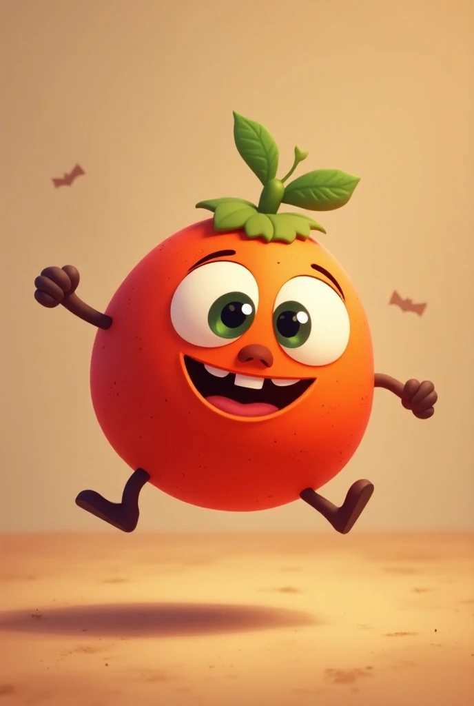 I would like a 2D cartoon of the Camu Camu fruit,  with a vibrant and friendly style . } Camu camu should be represented as a small fruit, round like a sphere that is circular and red. It must have big, expressive eyes ,  with a cheerful smile that gives i...