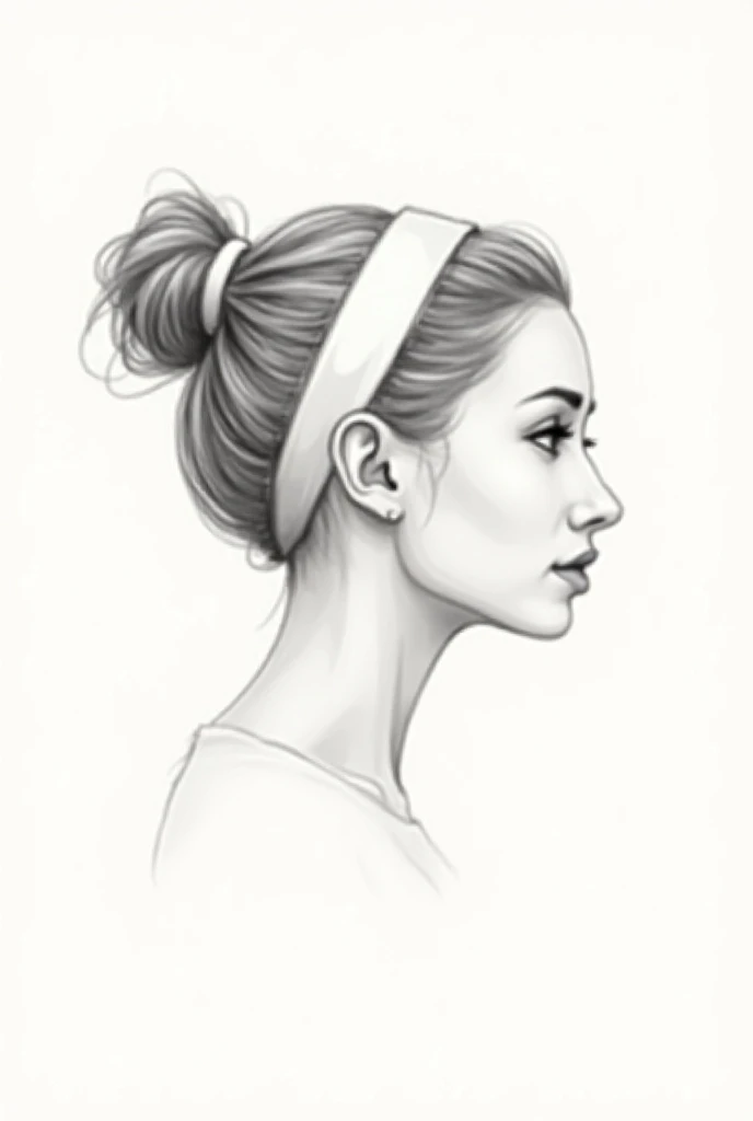 logo for a startup of a sketch of a woman with a white belt in her hair and she is in profile, Also from her neck up 