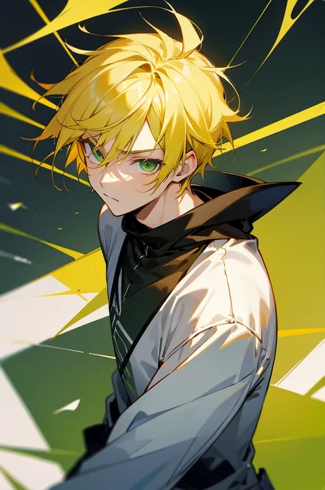 Young Adult, male, Netural Expression, Street clothes, green eyes, Yellow hair,