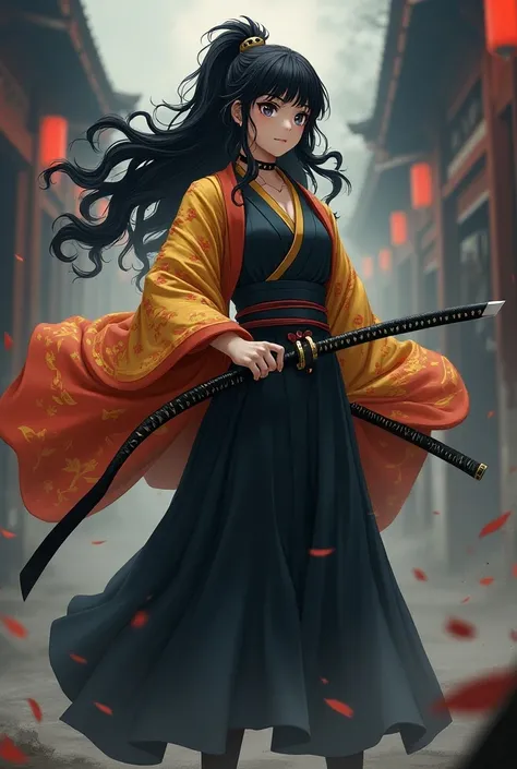  I WANT YOU TO CREATE A KIMETSU GIRL NO YAIBA EVERYTHING IN THE STYLE OF THE SERIES THIS GIRLS BUILD HAS TO BE LIKE MITSURIS ,THE HAIR, LIKE THE FIRST UPPER MOON, KOKUSHIBO, WAVY, IS BLACK, GATHERED IN A TAIL AND WITH ITS RESPECTIVE DEMON HUNTER CLOTHES, D...