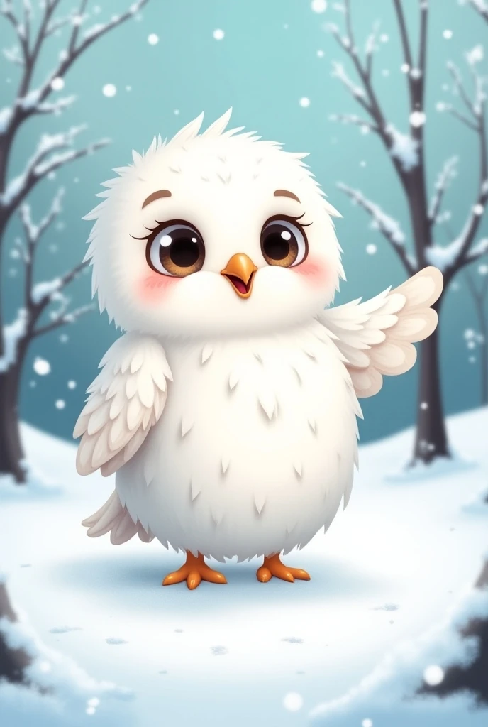 Snowy Owl cartoon waving 