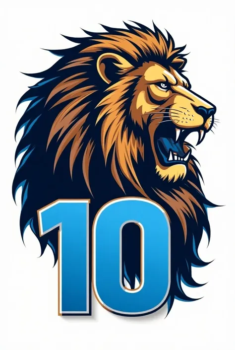 Generate a lion t-shirt that has the number 10 that is blue and that has the name Nahuel polera 