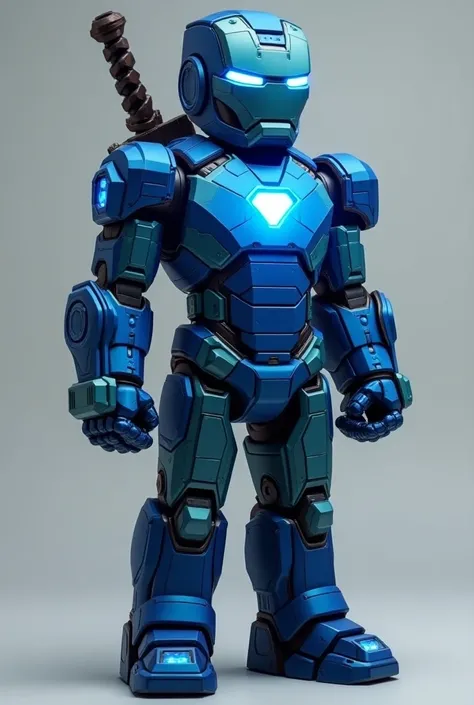  Generate an image with the following description :


 The person wears armor that fuses the iconic Iron suit Man ,  from the Marvel Studios movies ,  with the pixelated and geometric design of the diamond armor in the Minecraft video game ,  but with an a...