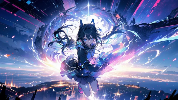 （（（tmasterpiece）））， （（（best qualtiy））））， offcial art， the Extremely Detailed CG Unity 8K Wallpapers， （（sketching））），In a vibrant cityscape where the boundaries of reality blur with imagination, there exists a high-resolution anime girl named Aeliana. She h...