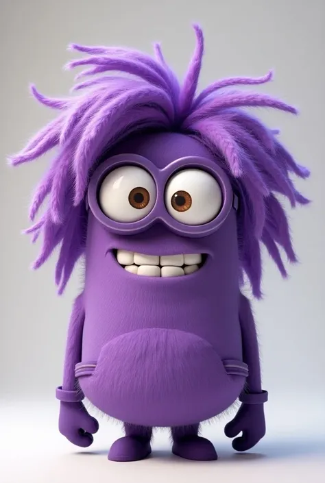 Animated image of purple Minion with long disheveled hair