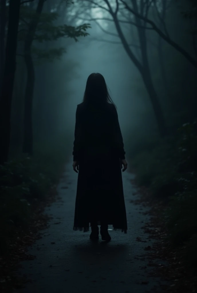 arafed woman walking down a path in a dark alley, scary look, girl walking in dark forest, horror photography, scary photo, photo of the girl, eerie person, scary scene, scary style, horror photo, portrait of a ominous girl, dark eerie photo, nightmare in ...