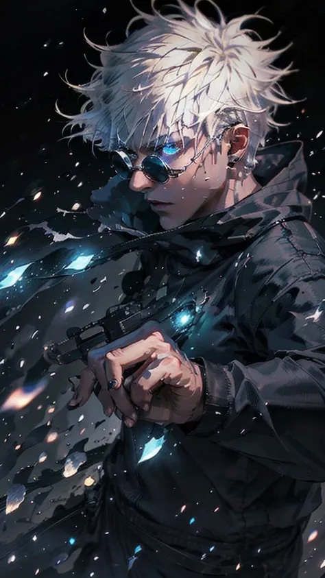 1 boy,rim light,looking_at_screen,masterpiece,best quality,solo,gojo satoru,highest detailed.sunglasses,glowing eyes,white hair,...