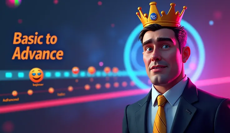 The image appears to be a thumbnail or visual for a video tutorial related to video editing, specifically keyframing. Heres a breakdown of the elements:

1. Main Figure: A character in a suit with a gold tie and a crown on its head. The face of the figure ...