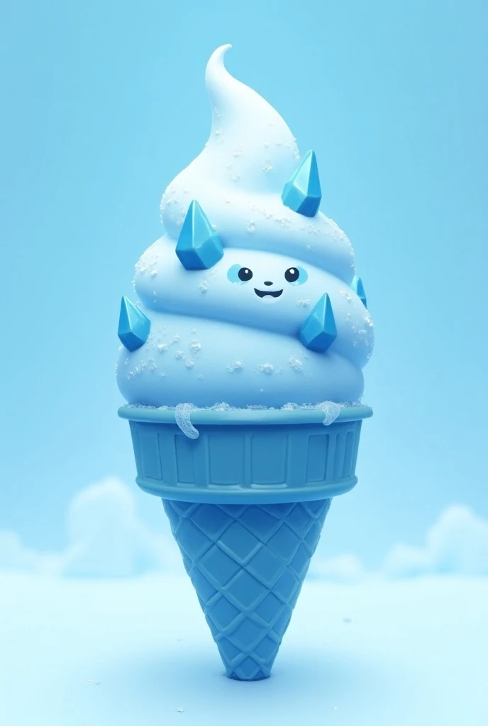 It has a sturdy ,  but elegant body ,  which shimmers in various shades of blue and is covered with a sparkling layer of firice.  Gelatroppo is a blue ice cream cone with white ice as the head .  The face in the middle of the head consists of two pale blue...