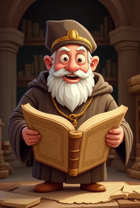 Cute cartoon of a priest from the Bible reading papillos
