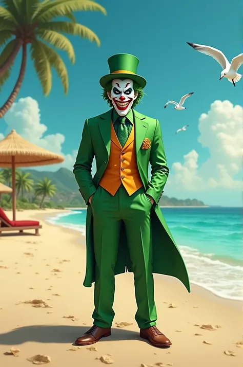 The Joker dressed in green went on vacation to the beach 