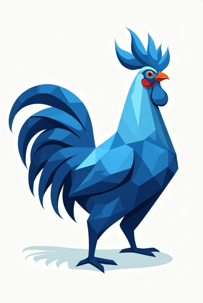 Blue geometric rooster, white and red