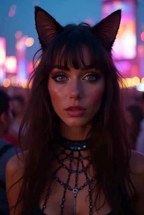 brunette woman, With a cats eye, tomorrowland festival