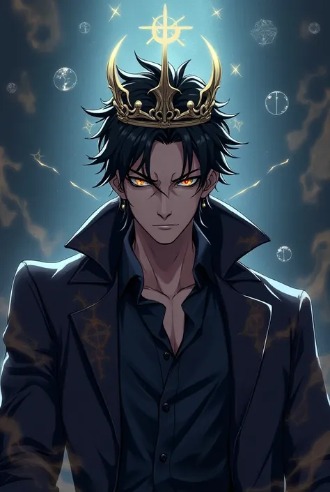 A masculine person with the Scorpio sign  , And a crown in anime