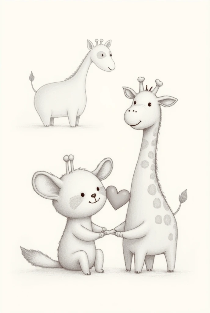 The first names of ADELE and LEO with a heart, un paresseux et une girafe au crayon en arrière plan 