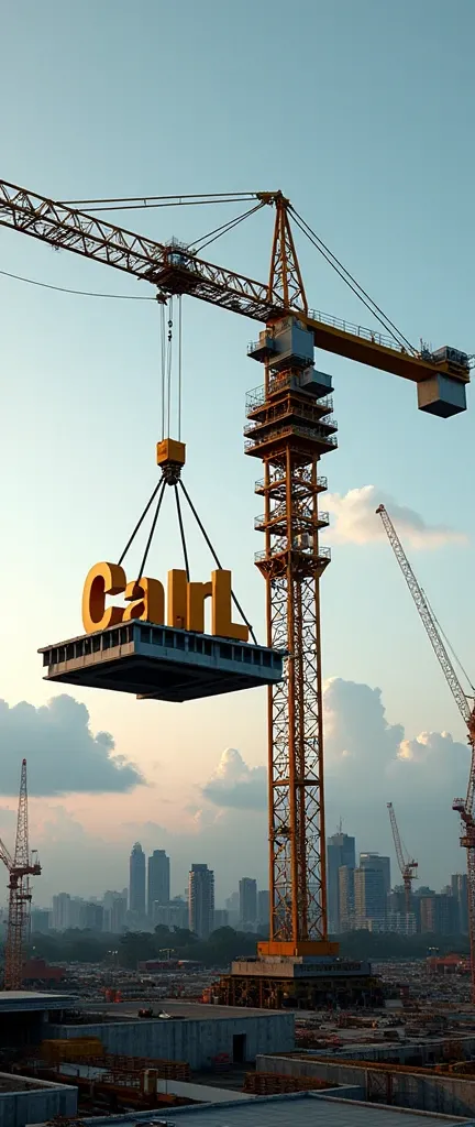 CRANE RAISING THE NAME CIVIL CONSTRUCTION (in Brazilian Portuguese) ON A PLATFORM