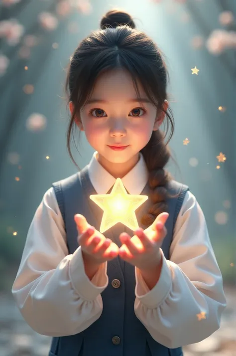 Korean schoolgirl giving a star