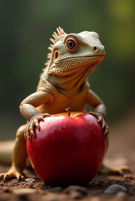 Iguana against an apple 