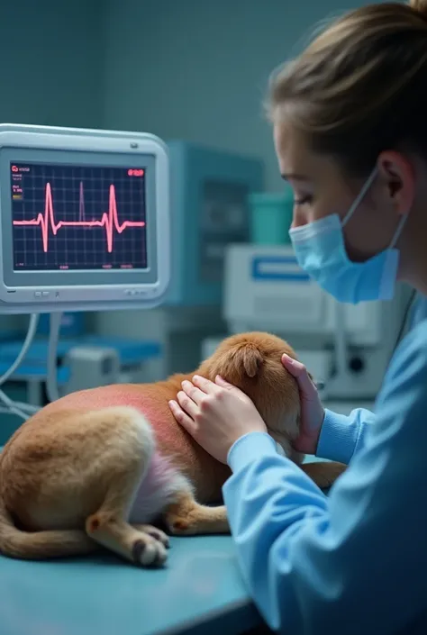 image of an animal being examined by an electrocardiogram and veterinary cardiologist 