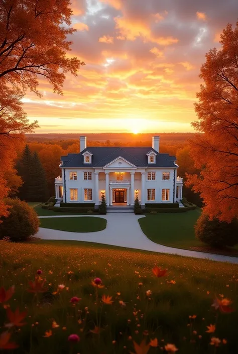 Ultra realistic image in 8K
Of a huge white house on a magnificent lot in Canada surrounded by maple trees with a magnificent sunset 