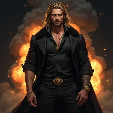 ( masterpiece ), ( The best quality : 1.1) (ultra detailed) illustration style, (portrait: 1.1) On a DARK BLACK BACKGROUND WHERE YOU CAN SEE A BIG EXPLOSION,  MIRED IN DARKNESS ,  STANDING WITH A DOMINANT EXPRESSION AND SUPERIORITY ,  THE POSE IS DOMINANT ...