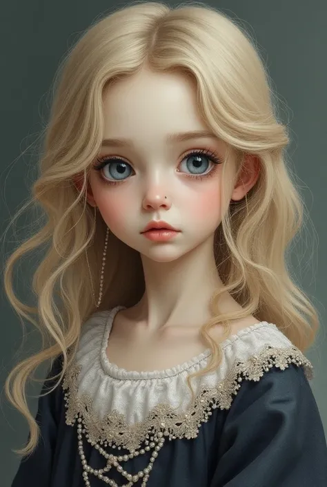 ( masterpiece , Better quality,  High resolution: 1.4)until, drawing, DETAILED,  intricate details , 4k, touch of color, Line art, Detail. young wavy blonde hair , delgado, cabello ondulado, grayish blue eyes, smooth skin,  white skin, delgado. Very sad. D...