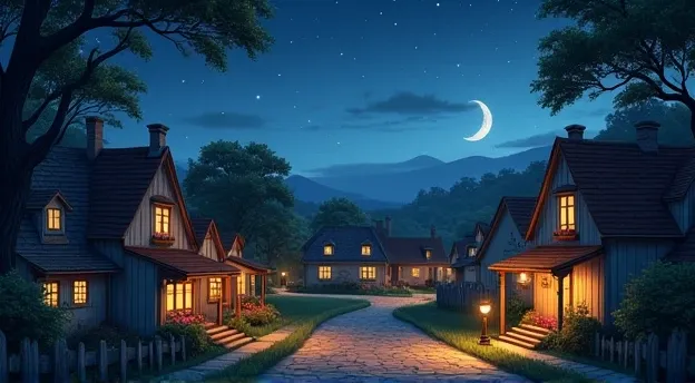 Little town in the countryside at night 