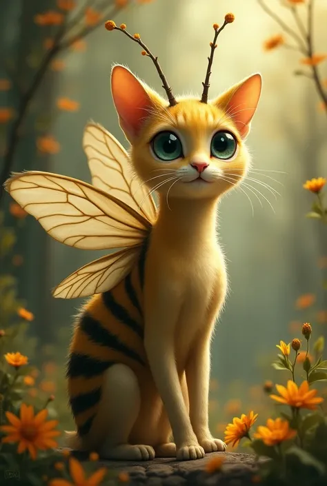 An animated image such as the right wing a cat and the left wing a bee 