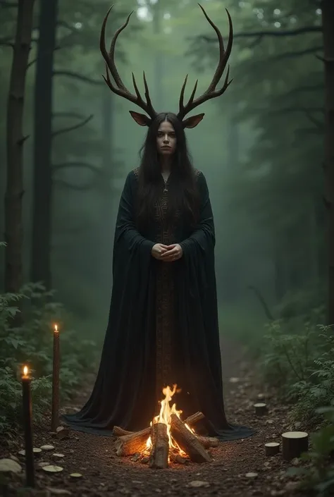 Samhain , woman with deer horns , performing the Samhain ritual