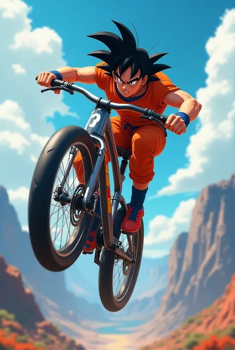 Goku riding a racing bike