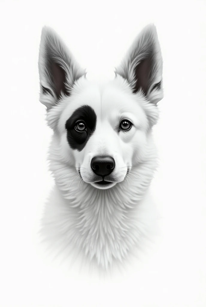 Drawing of a female dog with a white one with a black face